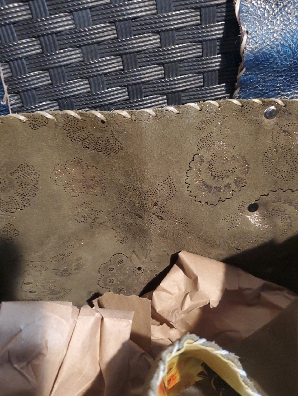 Leather Tote Bag with Silver Leaf Accent - Picture 5 of 10